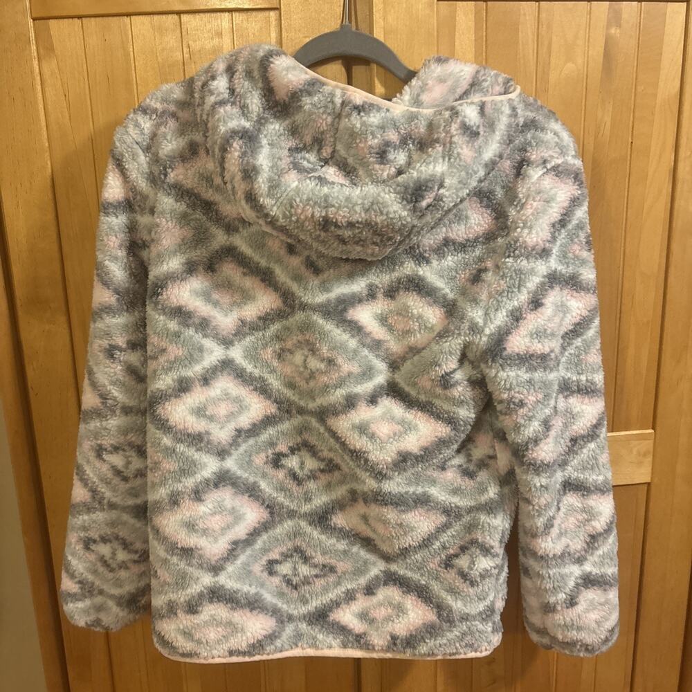 Eddie Bauer Jacket Girls Large 14-16 Pink Hooded Soft Geometric Art Sherpa Y2k - Picture 4 of 4